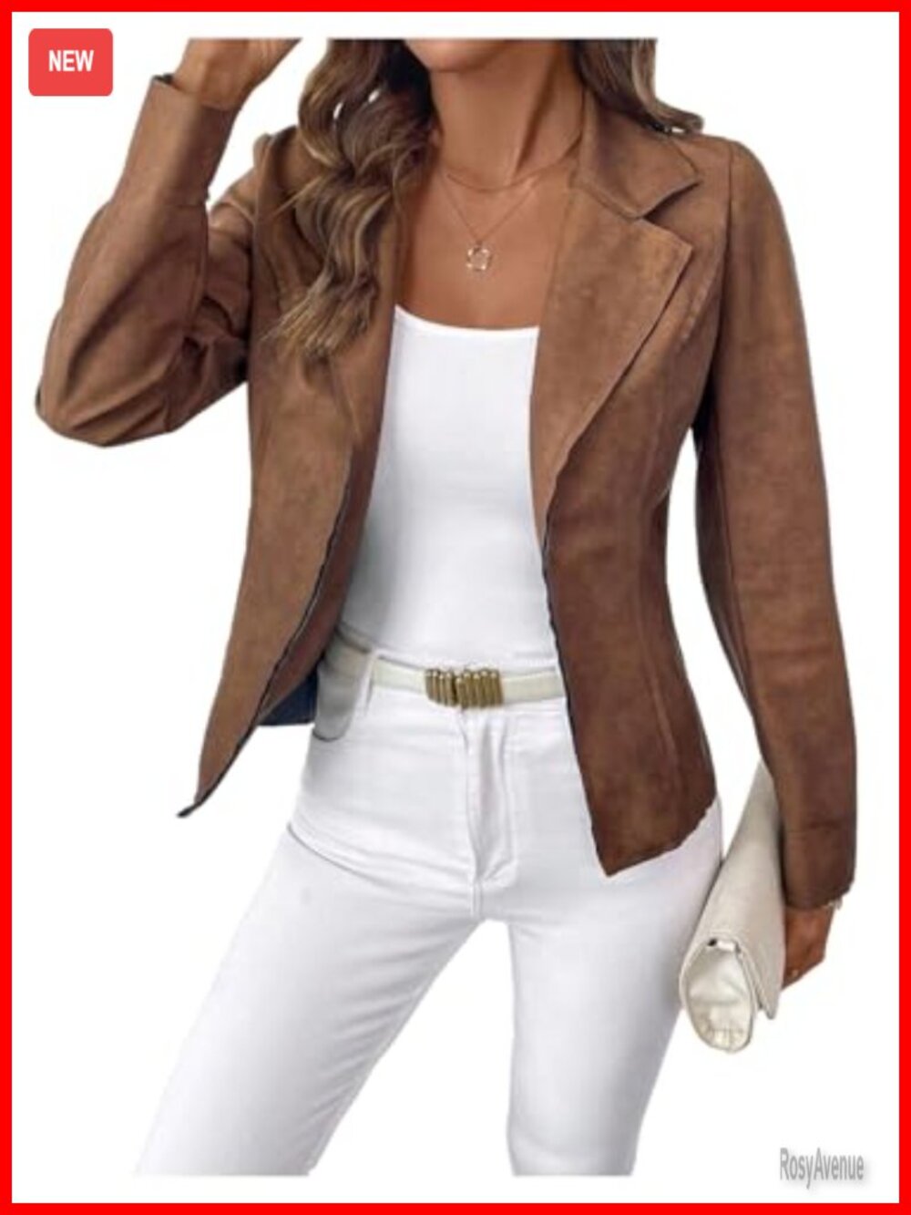 Faux Suede Blazer Open Front Jacket Long Sleeve Business Casual